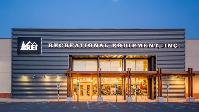 Storefront clad in horizontal metal wall panels