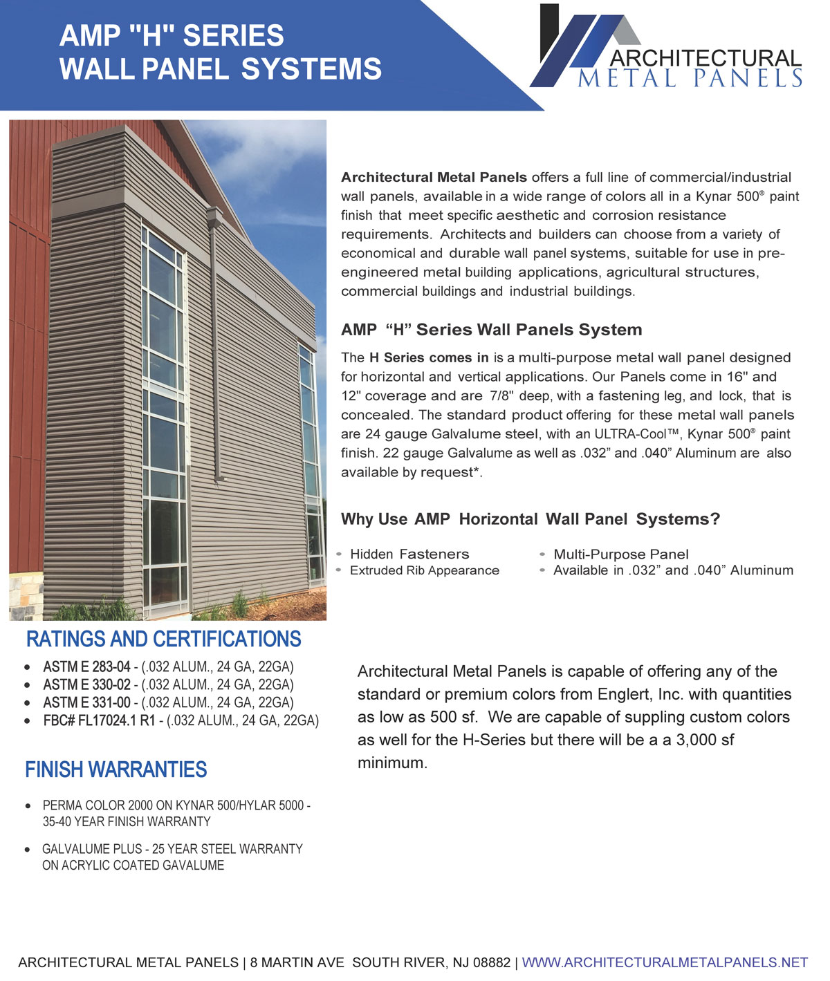 AMP H-series wall panel data sheet