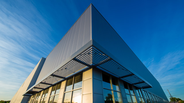 Modern office building clad in metal wall panels